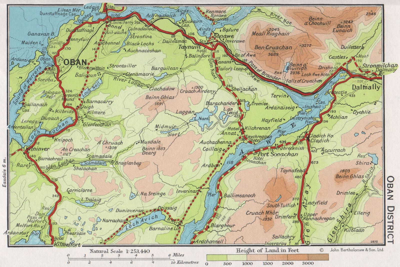 OBAN DISTRICT. Vintage map plan. Argyll & Bute. Loch Awe. Scotland 1967